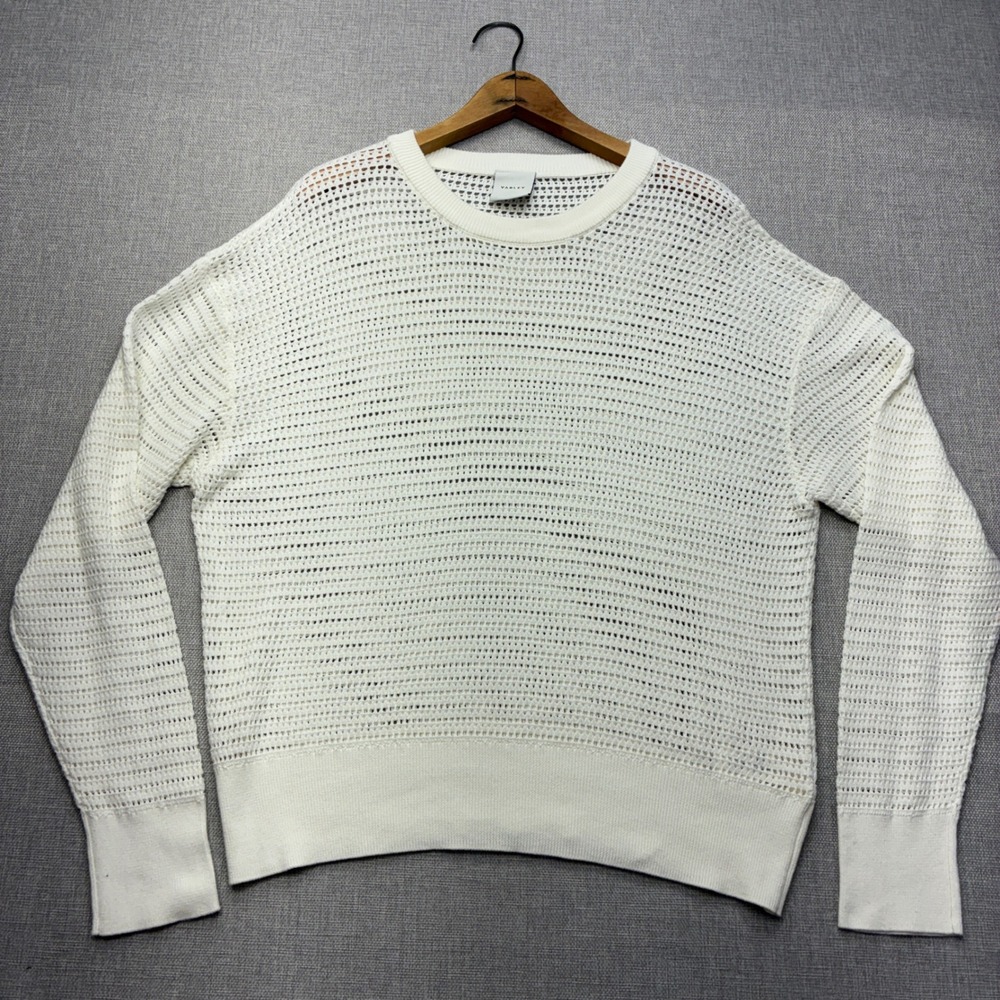 Varley Kershaw Sweat Womens Large White Open Knit Mesh Cotton Pullover Sweater